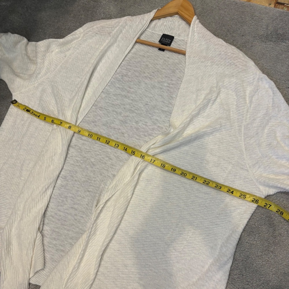 Eileen Fisher 1X Sweater Cardigan White 100% Linen Open Front - Picture 3 of 7